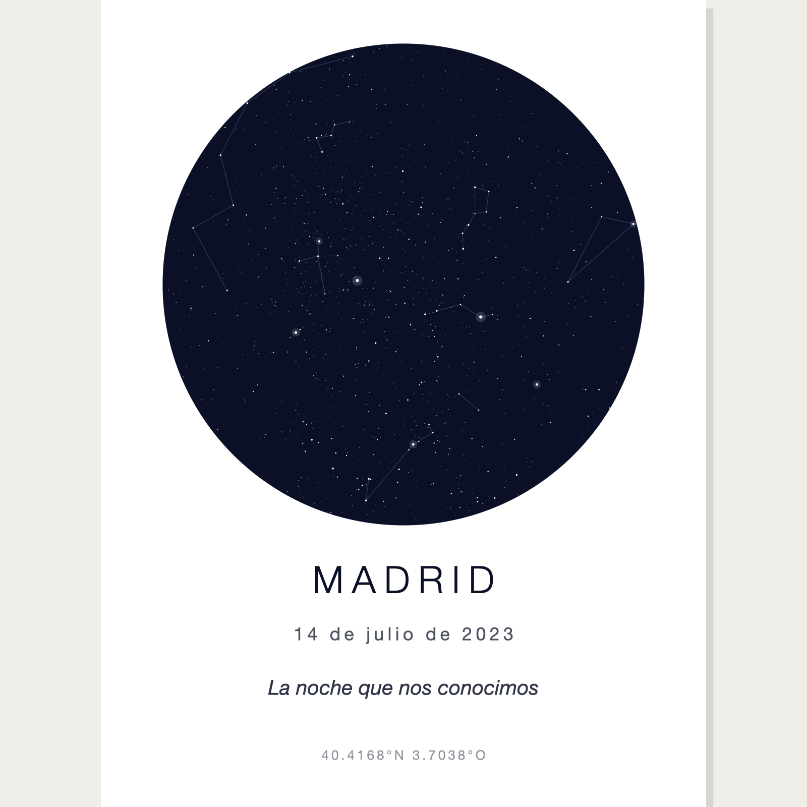 Mapa estelar personalizado: el cielo de Madrid el 14 de julio de 2023