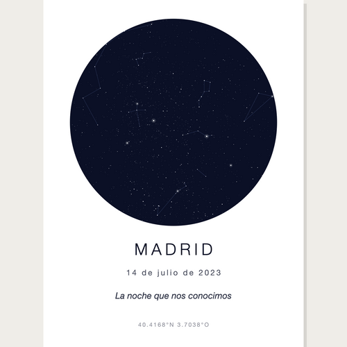 Mapa estelar personalizado: el cielo de Madrid el 14 de julio de 2023