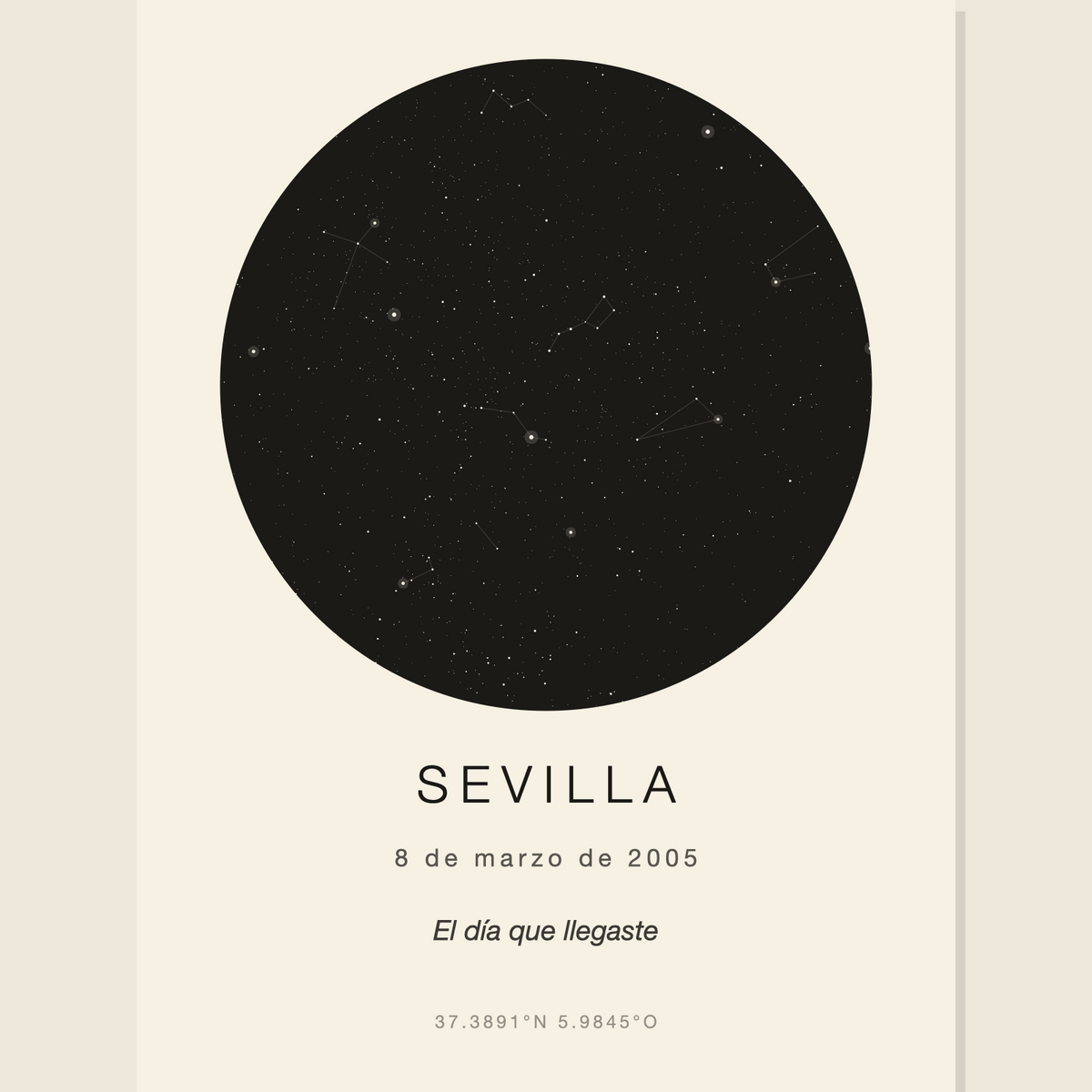 Mapa estelar de Sevilla de madrugada, paleta crema